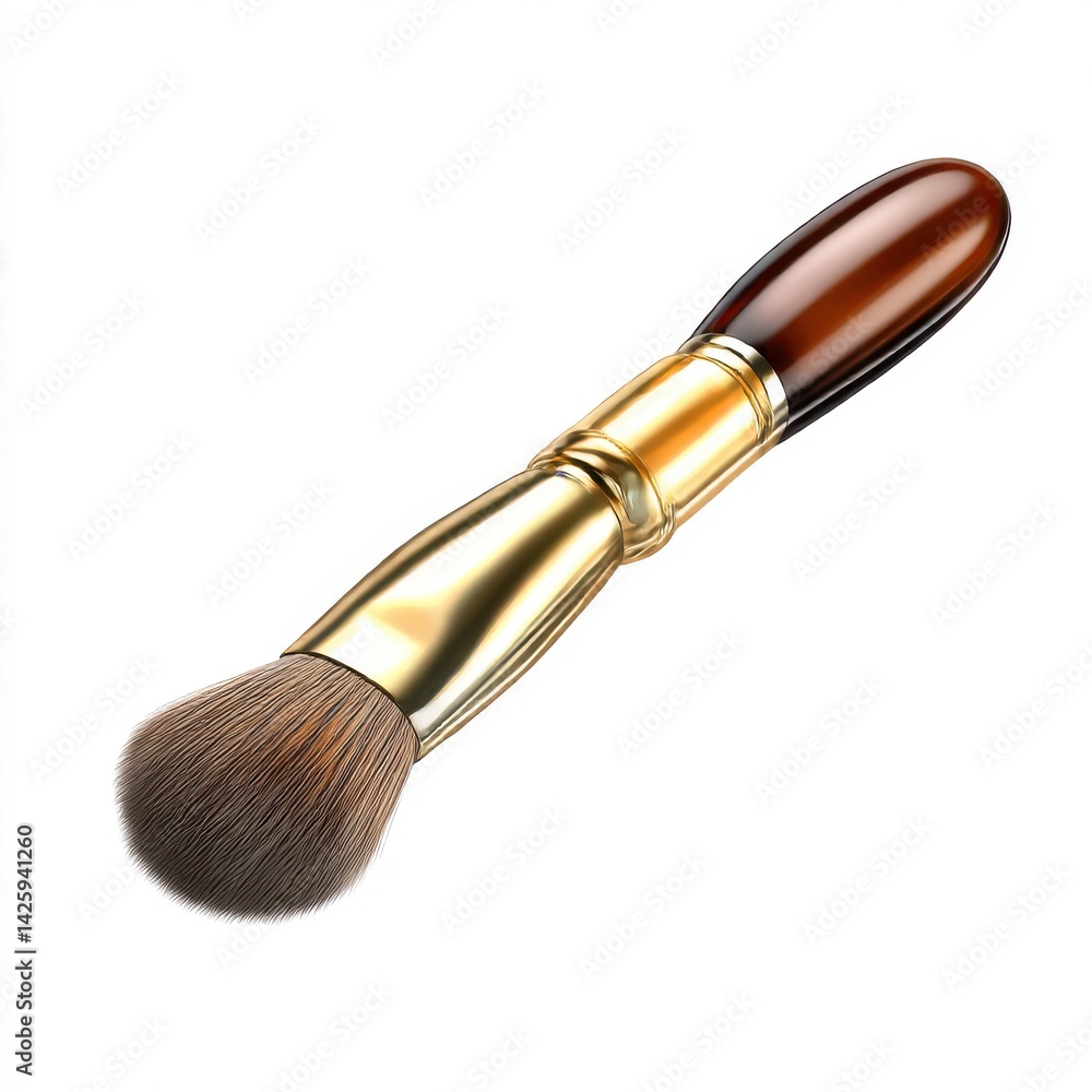 Makeup brush with gold details isolated on white background Makeup brush with gold details isolated on white background