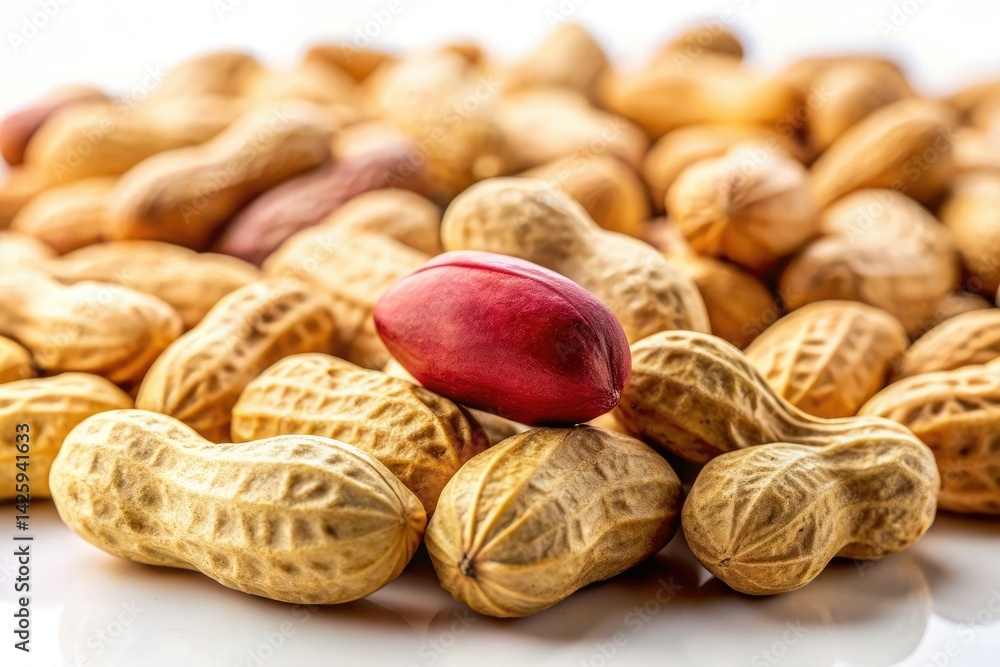 Organic Peanuts, Groundnuts, Macro Tilt-Shift Photography, Isolated White Background, High-Resolution Image