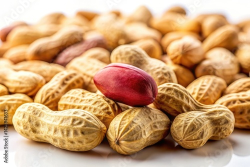 Obraz na płótnie Organic Peanuts, Groundnuts, Macro Tilt-Shift Photography, Isolated White Background, High-Resolution Image w salonie
