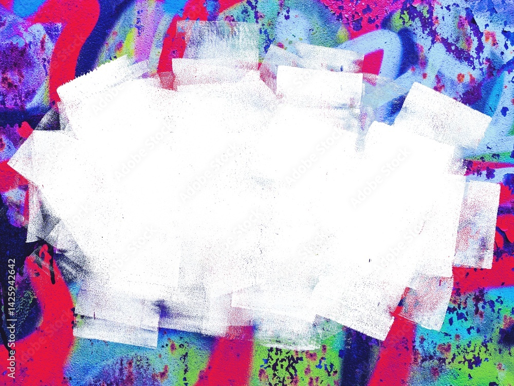 Abstract graffiti art with neon green, blue, red splatters over white space. 90s street style contemporary look. Urban, funky, vibrant visuals, modern 2000s creative banner, poster elements. Abstract graffiti art with neon green, blue, red splatters over white space. 90s street style contemporary look. Urban, funky, vibrant visuals, modern 2000s creative banner, poster elements.