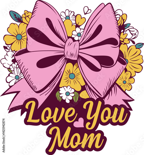 Mother's Day vector illustration with decorative bows and floral elements