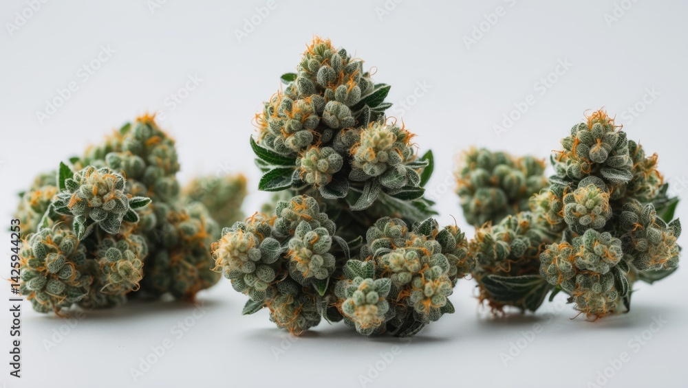 Detailed view of cannabis buds isolated on white background - medical marijuana concept Detailed view of cannabis buds isolated on white background - medical marijuana concept