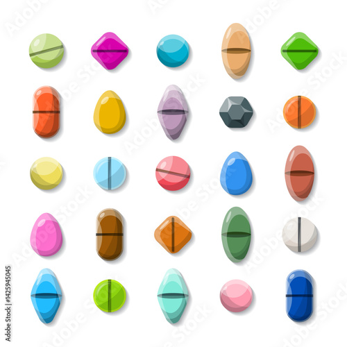 Vector set of various medical pills in flat style