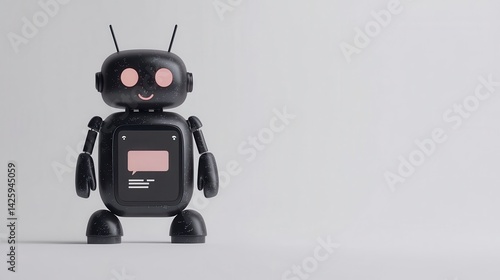 Obraz na płótnie Cute black robot with smiling face and antennas standing against a light background. w salonie