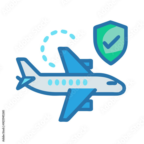 Airplane with Shield Icon Representing Travel Insurance and Flight Protection