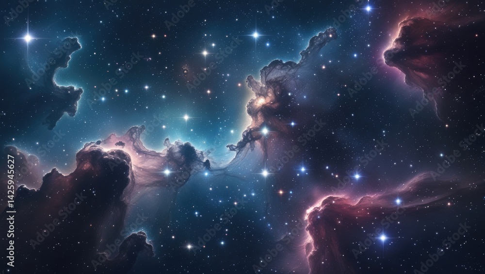 Star Clusters and Deep Space Nebulae in a Stunning Sci-Fi Landscape with Macro Details Star Clusters and Deep Space Nebulae in a Stunning Sci-Fi Landscape with Macro Details