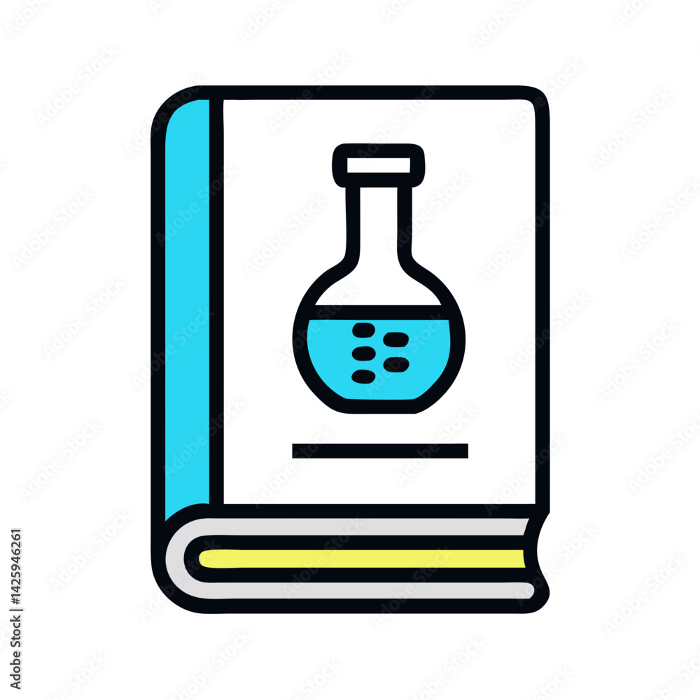 Book with Flask Icon Representing Science Education and Knowledge Exploration Book with Flask Icon Representing Science Education and Knowledge Exploration