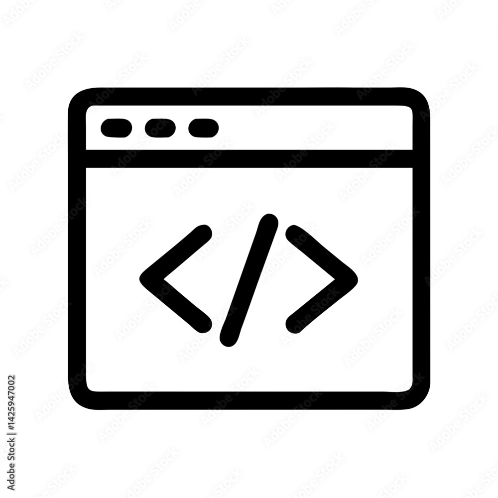 Browser with Code Symbol Representing Web Development and Programming Browser with Code Symbol Representing Web Development and Programming