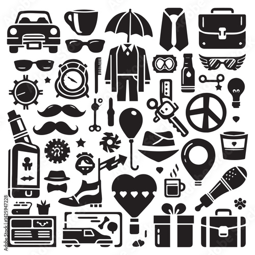 create father's day elements Silhouette Vector with white background