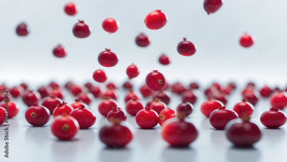 Falling Cranberries on White Background with Selective Focus Falling Cranberries on White Background with Selective Focus