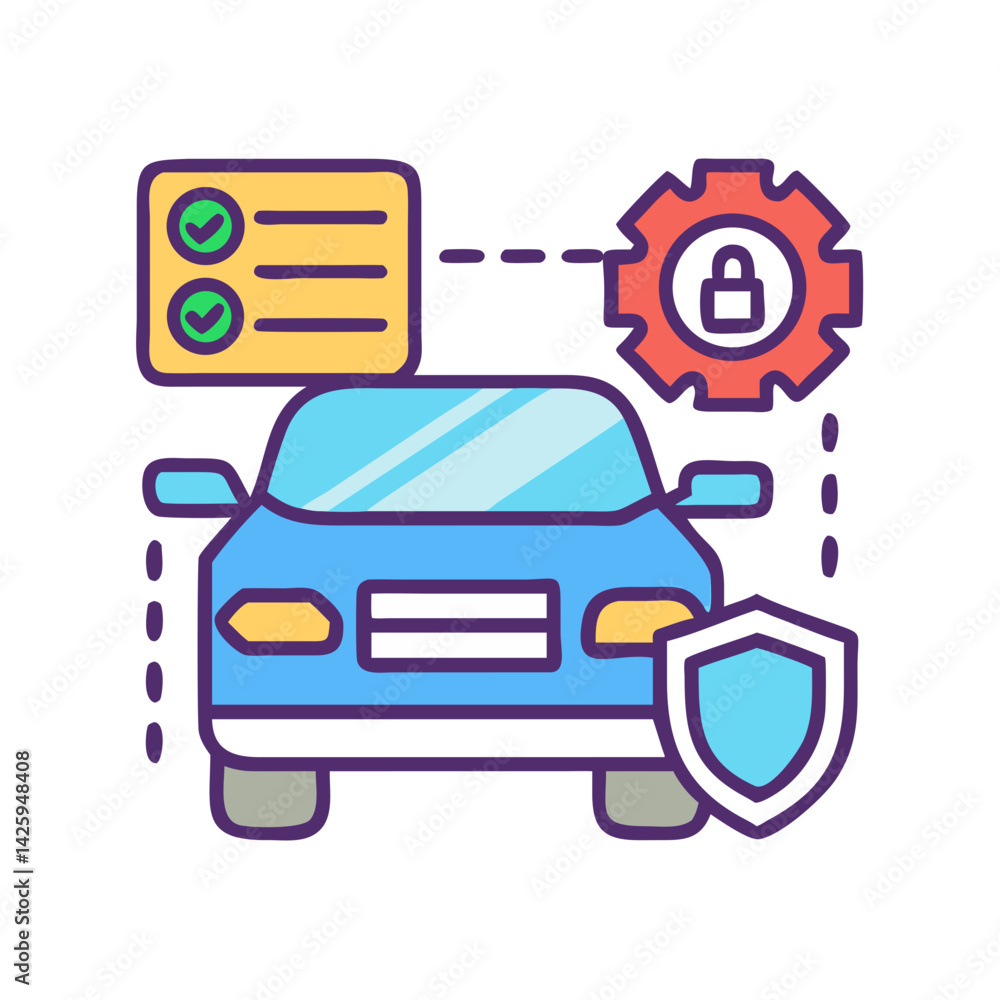 Car with Settings and Document Icon Representing Auto Policy and Customization Car with Settings and Document Icon Representing Auto Policy and Customization