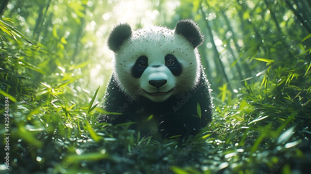 Fototapeta premium Adorable panda among wildflowers images