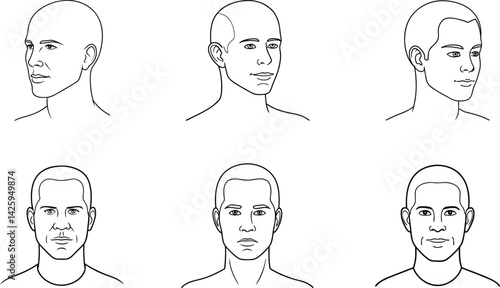 Collection of Head line silhouette. Profile contour. Vector illustration on transparent background