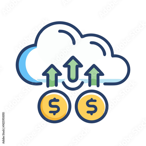 Cloud Upload with Coins Icon Representing Cloud Storage and Digital Asset Management
