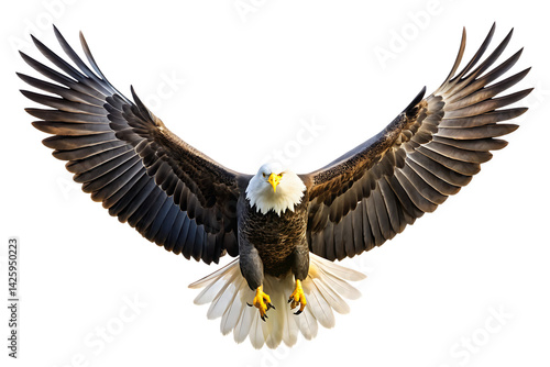 a spread wing bald eagle soars in the sky isolated on white background PNG , AI GENERATED