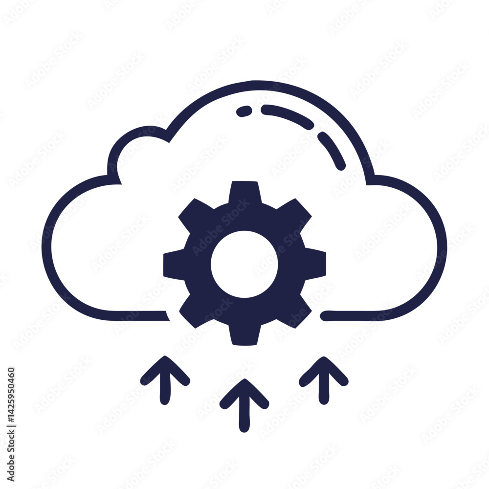 Cloud with Gear and Arrows Icon Representing Cloud Automation and Data Flow Cloud with Gear and Arrows Icon Representing Cloud Automation and Data Flow