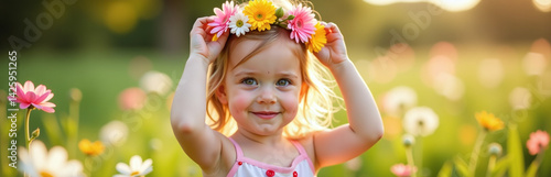 Obraz na płótnie Bambina Che Fa Una Corona Di Fiori In Un Prato w salonie