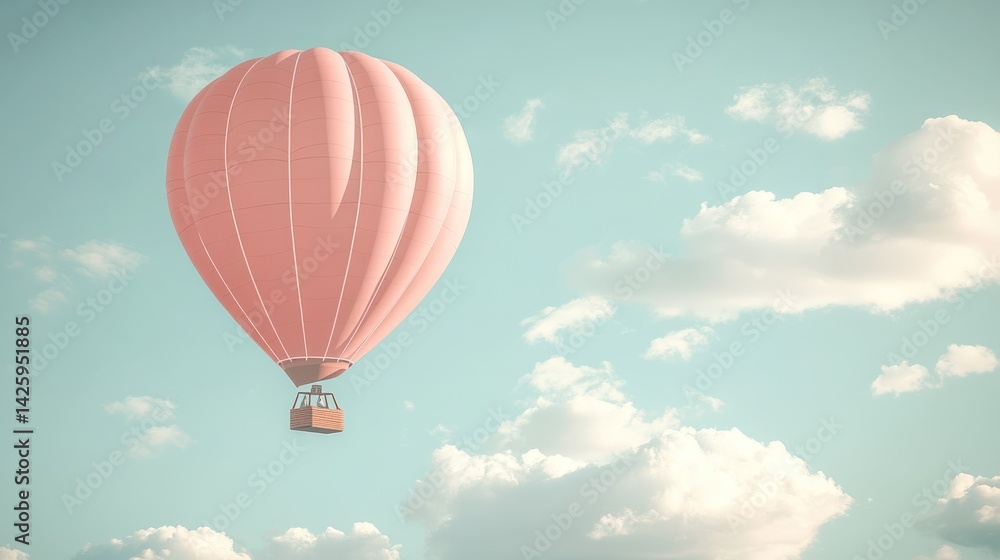 Naklejka premium Pink hot air balloon in pastel sky