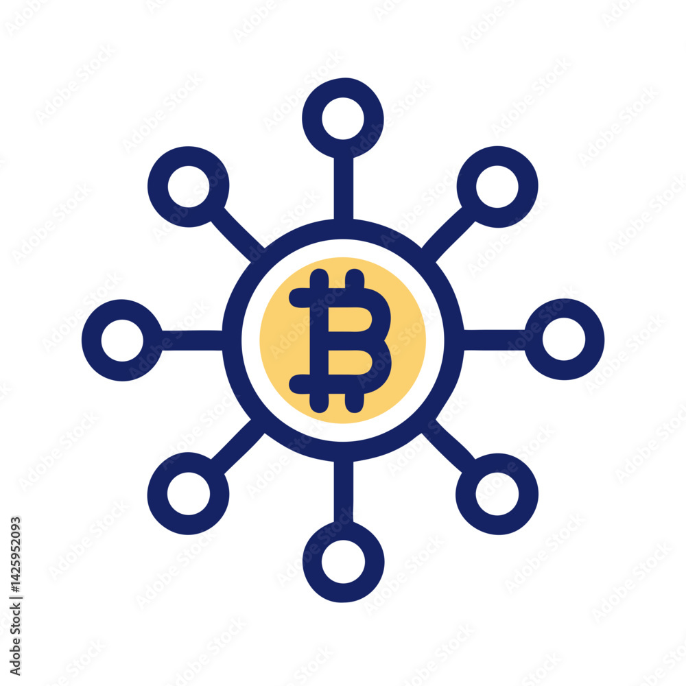 Cryptocurrency Symbol with Connections Representing Blockchain Network and Decentralized Finance Cryptocurrency Symbol with Connections Representing Blockchain Network and Decentralized Finance