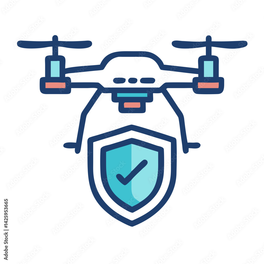 Drone with Shield Representing Aerial Equipment and Security Technology Drone with Shield Representing Aerial Equipment and Security Technology
