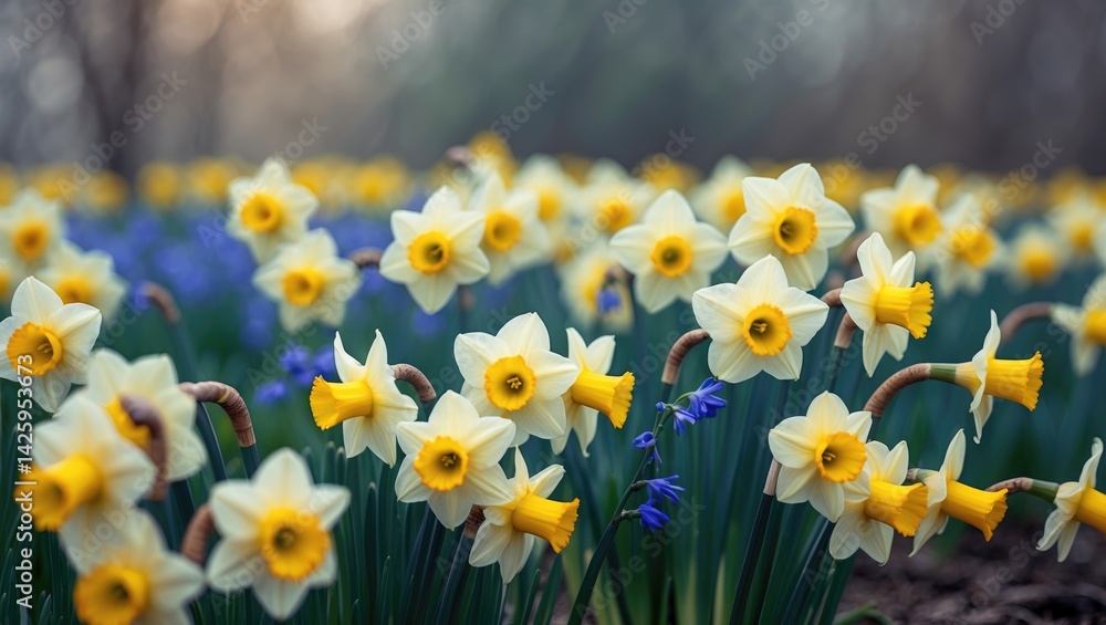 Obraz premium Springtime Daffodil Bloom in Garden Background