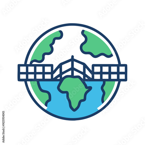 Earth with Bridge Icon Representing Global Connectivity and International Link