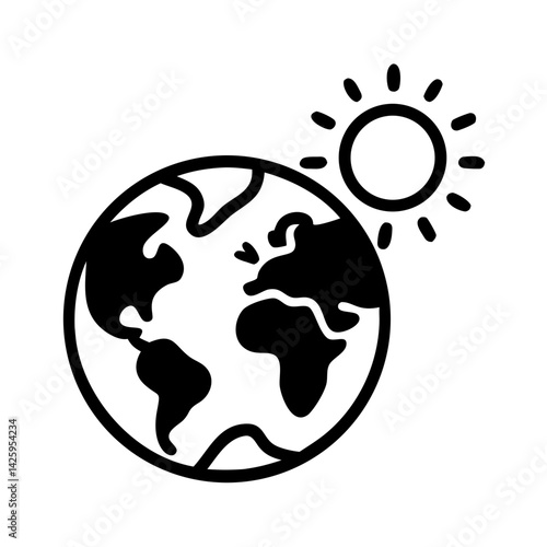 Earth with Sun Icon Representing Global Climate and Environmental Impact