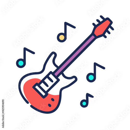 Electric Guitar with Notes Icon Representing Live Music Performance