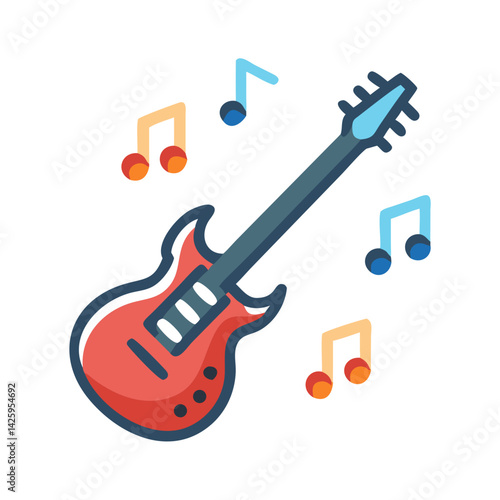Electric Guitar with Notes Icon Representing Live Music Performance