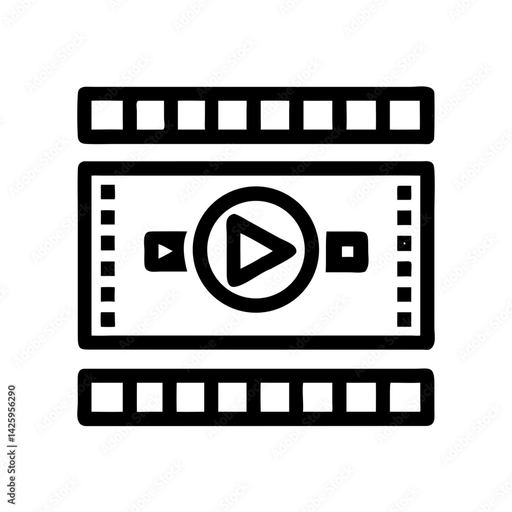 Filmstrip with Play Button Representing Educational Video Content Filmstrip with Play Button Representing Educational Video Content