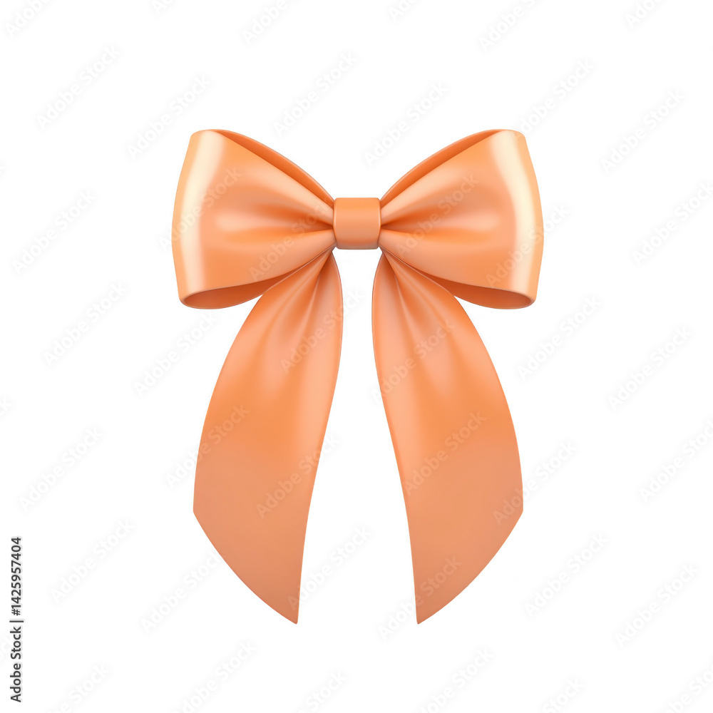 shiny, elegant peach colored bow with long tails, perfect for gift wrapping or decoration, exudes sense of charm and sophistication shiny, elegant peach colored bow with long tails, perfect for gift wrapping or decoration, exudes sense of charm and sophistication
