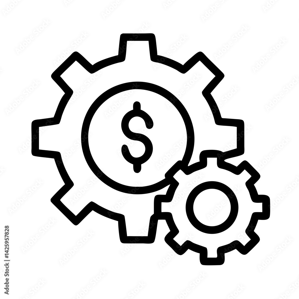 Gear with Dollar Symbol Icon Representing Financial Settings and Economic Management Gear with Dollar Symbol Icon Representing Financial Settings and Economic Management
