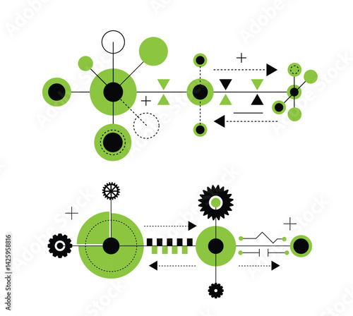 Set of Abstract Line Art Design Patterns For Graphics in Green. Graphic tech elements and resources vector art