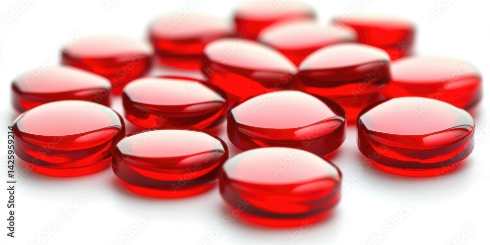 Red round pills scattered Red round pills scattered