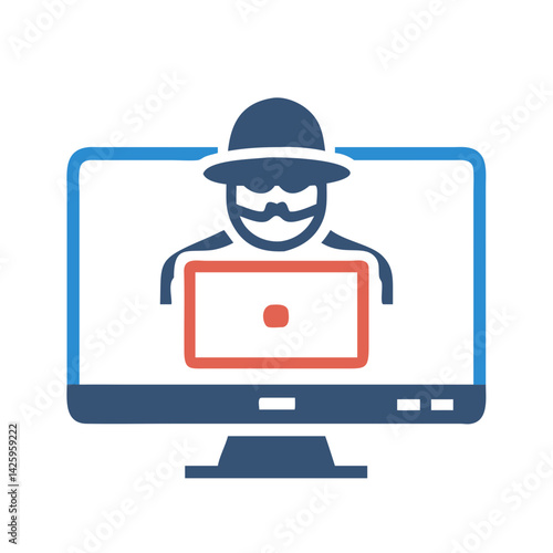 Hacker on Monitor Icon Representing Cybercriminal Activity and Online Threats