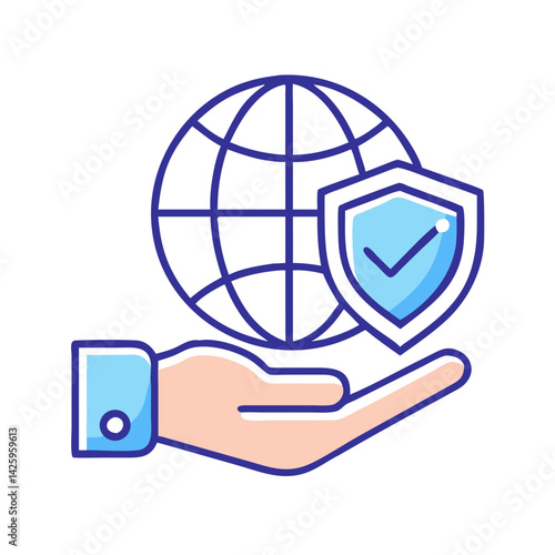 Hand Holding Globe with Shield Icon Representing Global Protection and International Security