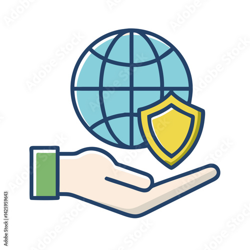 Hand Holding Globe with Shield Icon Representing Global Protection and International Security