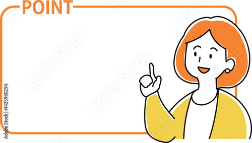 ポイントのフレームと指をさすオフィスの女性のイラスト