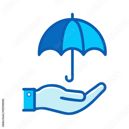 Hand with Umbrella Icon Representing Risk Coverage and Protection Services