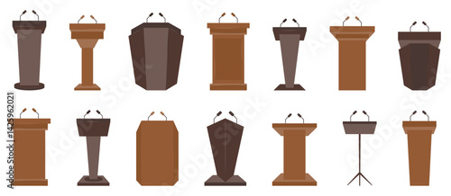 Set of tribune rostrum in a flat design. Vector illustration