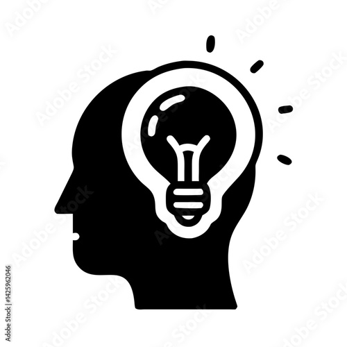 Human Head with Bulb Icon Representing Idea and Creative Thinking