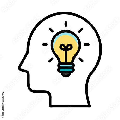 Human Head with Bulb Icon Representing Idea and Creative Thinking