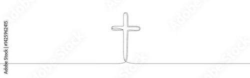Religion cross continuous one line drawing. Holy cross symbol. Vector illustration.