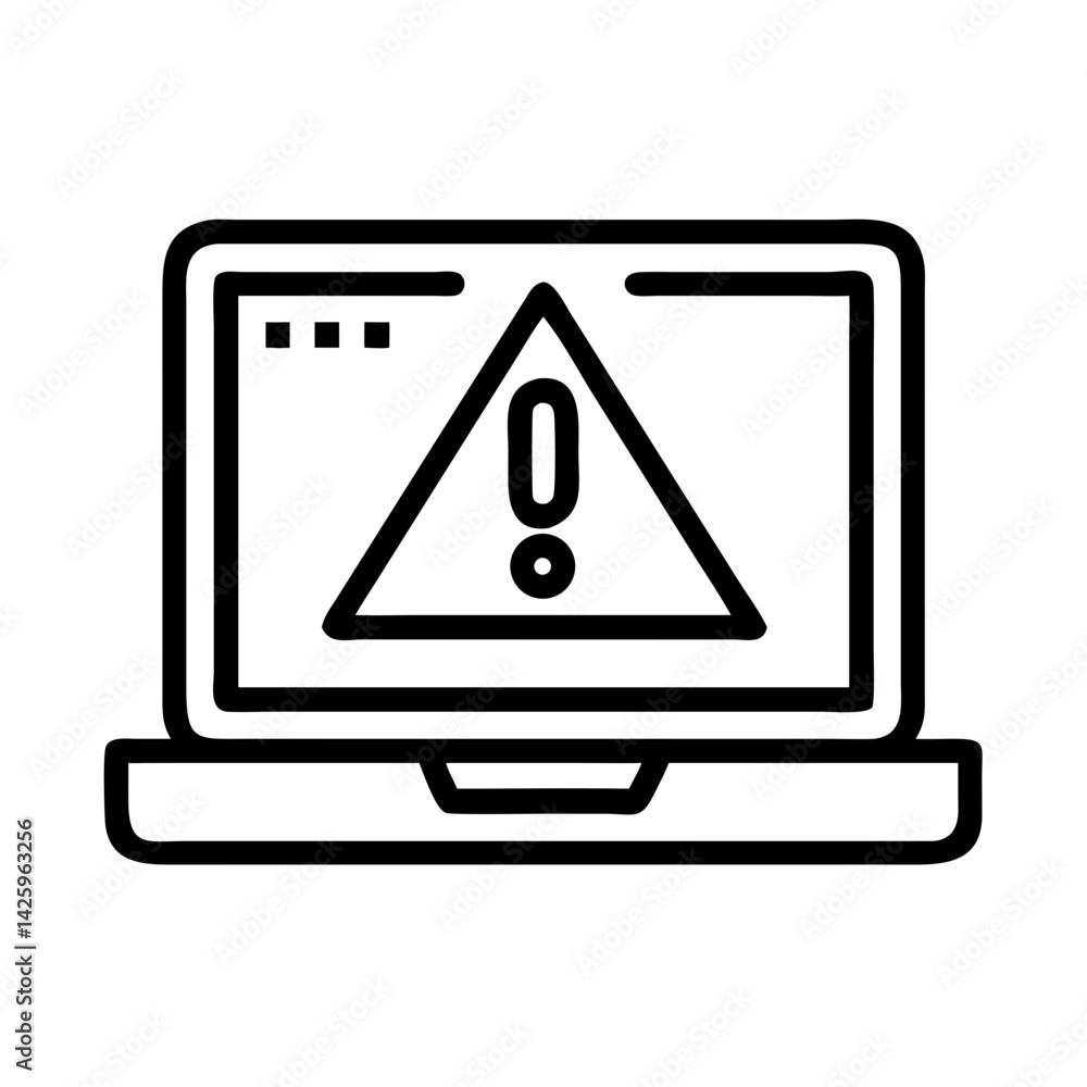 Laptop with Alert Symbol Icon Representing Security Warning and System Risk Notification Laptop with Alert Symbol Icon Representing Security Warning and System Risk Notification