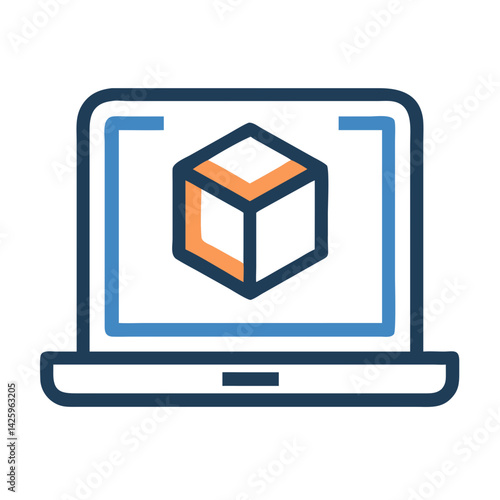 Laptop with 3D Cube Icon Representing Virtual Learning and Interactive Education