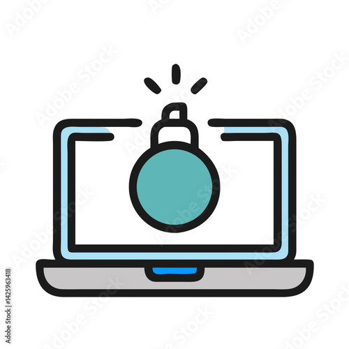 Laptop with Bomb Icon Representing Exploit Attack and Cybersecurity Threat