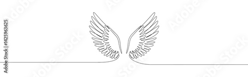 Wings continuous one line drawing. Angel wing symbol. Vector illustration.