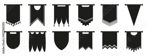 Set of blank royal flag banner in black. Vector illustration