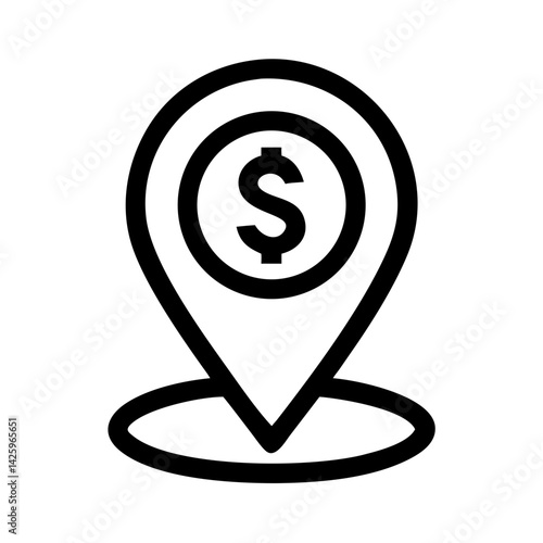 Map Pin with Dollar Symbol Icon Representing Financial Location and Business Services