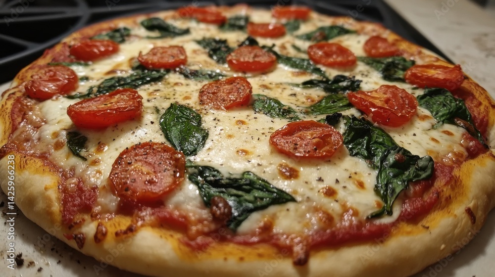 Vegetarian Pizza with Spinach and Roasted Tomatoes Vegetarian Pizza with Spinach and Roasted Tomatoes